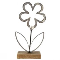 Artículo Flor Metal Decoración Plata Negro Base Madera 15×30cm