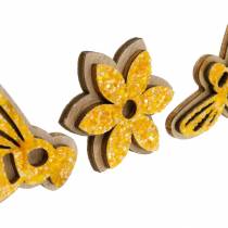 Artículo Flores y abejas para esparcir adornos de madera naranja primavera 36 piezas