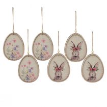 Artículo Cuadro de flores conejito en huevo Huevos de Pascua decoración madera 9,5×12cm 6 piezas