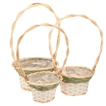 Artículo Cesta de flores con asa, color natural, verde, gris y blanco, Ø18–26 cm, juego de 3