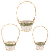 Artículo Cesta de flores con asa, color natural, verde, gris y blanco, Ø18–26 cm, juego de 3