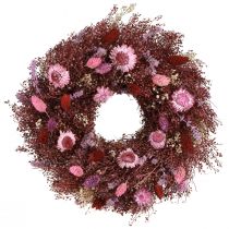 Artículo Corona de flores, corona de flores secas, rojo vino, rosa, Ø25cm