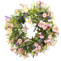 Artículo Corona de flores artificiales de primavera color crema y rosa Ø33cm