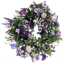 Artículo Corona de flores decoración de pared artificial flores violeta blanco Ø30cm H9cm