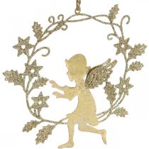 Artículo Corona de ángel, decoración navideña, ángel para colgar, colgante de metal Dorado H14cm W15.5