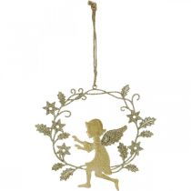 Artículo Corona de ángel, decoración navideña, ángel para colgar, colgante de metal Dorado H14cm W15.5