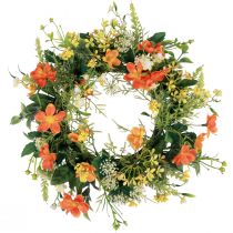 Corona de flores artificiales anémonas naranja Ø30cm H9cm