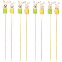 Artículo Tapones de flores de Pascua de madera Conejito de Pascua Verde Amarillo L32cm 8 piezas