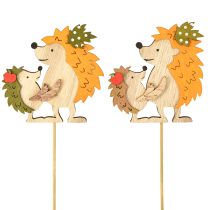 Artículo Tapón de flores erizo con niño decoración otoño madera 8,5cm 8 piezas