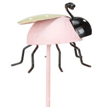 Artículo Flor Palo Mariquita Metal Verde Rosa 7x4cm 6 Piezas