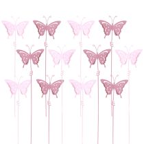 Artículo Tapón de flores mariposa metal rosa L24cm 12 piezas