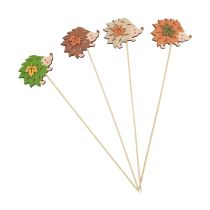 Artículo Palitos de madera con forma de erizo para decorar, color marrón y verde, 8 x 6 cm, 12 unidades