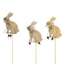 Artículo Tapón de flores de madera para decoración de conejo de Pascua 8 cm x 6 cm 12 piezas