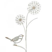 Tapón flor metal deco allium pájaro blanco 20×52cm