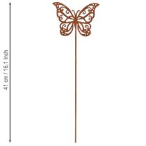 Artículo Estacas metálicas para flores, diseño oxidado, decoración de mariposa, 10×7 cm, 3 piezas