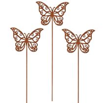 Artículo Estacas metálicas para flores, diseño oxidado, decoración de mariposa, 10×7 cm, 3 piezas