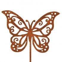 Artículo Tapón de flor de metal oxidado con forma de mariposa, decoración de 10 x 7 cm, 3 unidades