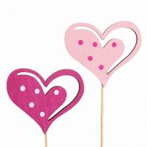 Artículo Tapón de flores Tapón decorativo Día de la Madre corazón rosa 7cm 12 piezas