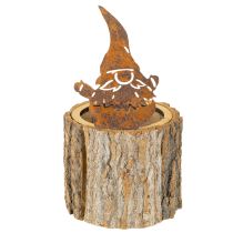 Artículo Maceta de corteza de madera con forma de gnomo, color óxido, 24 cm de alto.