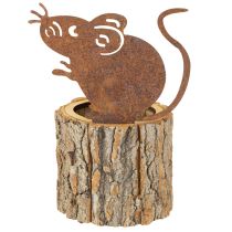 Artículo Maceta de madera con textura de corteza y óxido de ratón H24cm