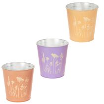 Artículo Maceta redonda de color pastel con motivo floral para plantas de interior, 12 cm, 3 unidades.