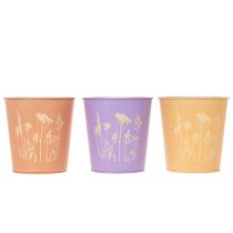 Artículo Maceta redonda de color pastel con motivo floral para plantas de interior, 12 cm, 3 unidades.