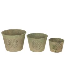 Artículo Maceta de metal, verde, estilo vintage, Ø22cm–13,5cm, juego de 3