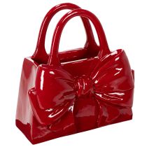Artículo Jarrón decorativo con forma de bolso y lazo, acabado brillante, 22 cm.
