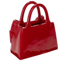 Artículo Jarrón decorativo con forma de bolso y lazo, acabado brillante, 22 cm.