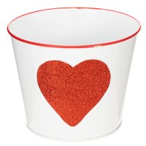 Artículo Maceta blanca con corazón rojo, jardinera, Ø18cm H13.5cm