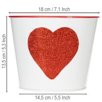 Artículo Maceta blanca con corazón rojo, jardinera, Ø18cm H13.5cm