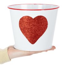 Artículo Maceta blanca con corazón rojo, jardinera, Ø18cm H13.5cm