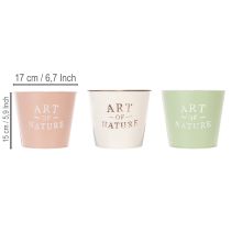 Artículo Maceteros redondos metálicos estilo vintage en colores pastel – Set de 3