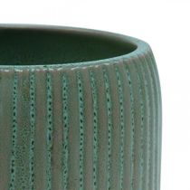 Macetero macetero de cerámica con ranuras verde claro Ø14,5cm H12,5cm
