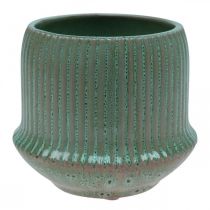 Macetero macetero de cerámica con ranuras verde claro Ø14,5cm H12,5cm
