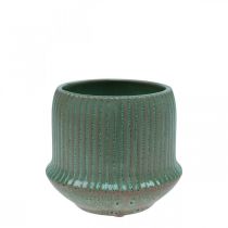 Macetero macetero de cerámica surcos verde Ø10cm H8.5cm