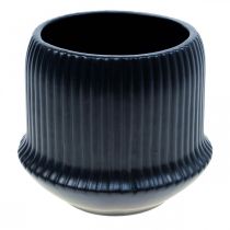 Macetero macetero de cerámica ranuras negro Ø14.5cm H12.5cm