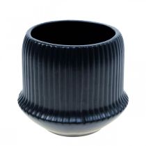 Macetero macetero de cerámica ranuras negro Ø12cm H10.5cm