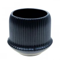 Macetero macetero de cerámica ranuras negro Ø12cm H10.5cm