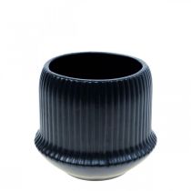 Macetero macetero de cerámica ranuras negro Ø10cm H8.5cm
