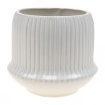 Macetero macetero de cerámica con ranuras blanco Ø14,5cm H12,5cm