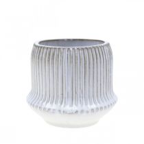Macetero macetero de cerámica con ranuras blanco Ø12cm H10.5cm