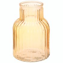 Artículo Jarrón de flores de cristal con ranuras retro naranjas Ø13,5cm H20cm