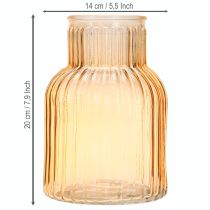 Artículo Jarrón de flores de cristal con ranuras retro naranjas Ø13,5cm H20cm