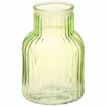 Artículo Jarrón de flores retro de cristal verde con ranuras Ø13,5cm H20cm