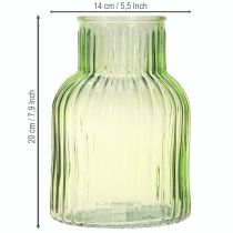 Artículo Jarrón de flores retro de cristal verde con ranuras Ø13,5cm H20cm