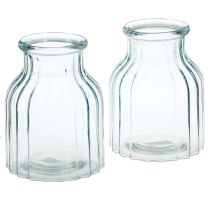 Artículo Jarrones de flores de cristal con diseño de ranuras azul Ø11cm H14.5cm 2uds