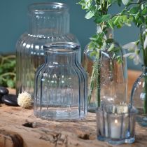 Artículo Jarrones de flores de cristal con diseño de ranuras azul Ø11cm H14.5cm 2uds