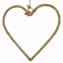 Estilo boho, anillo de metal corazón anillo decorativo cinta de yute B23cm 4pcs