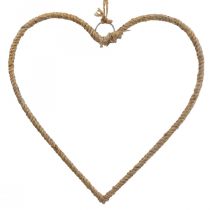 Estilo boho, anillo de metal corazón anillo decorativo cinta de yute AN33cm 3uds
